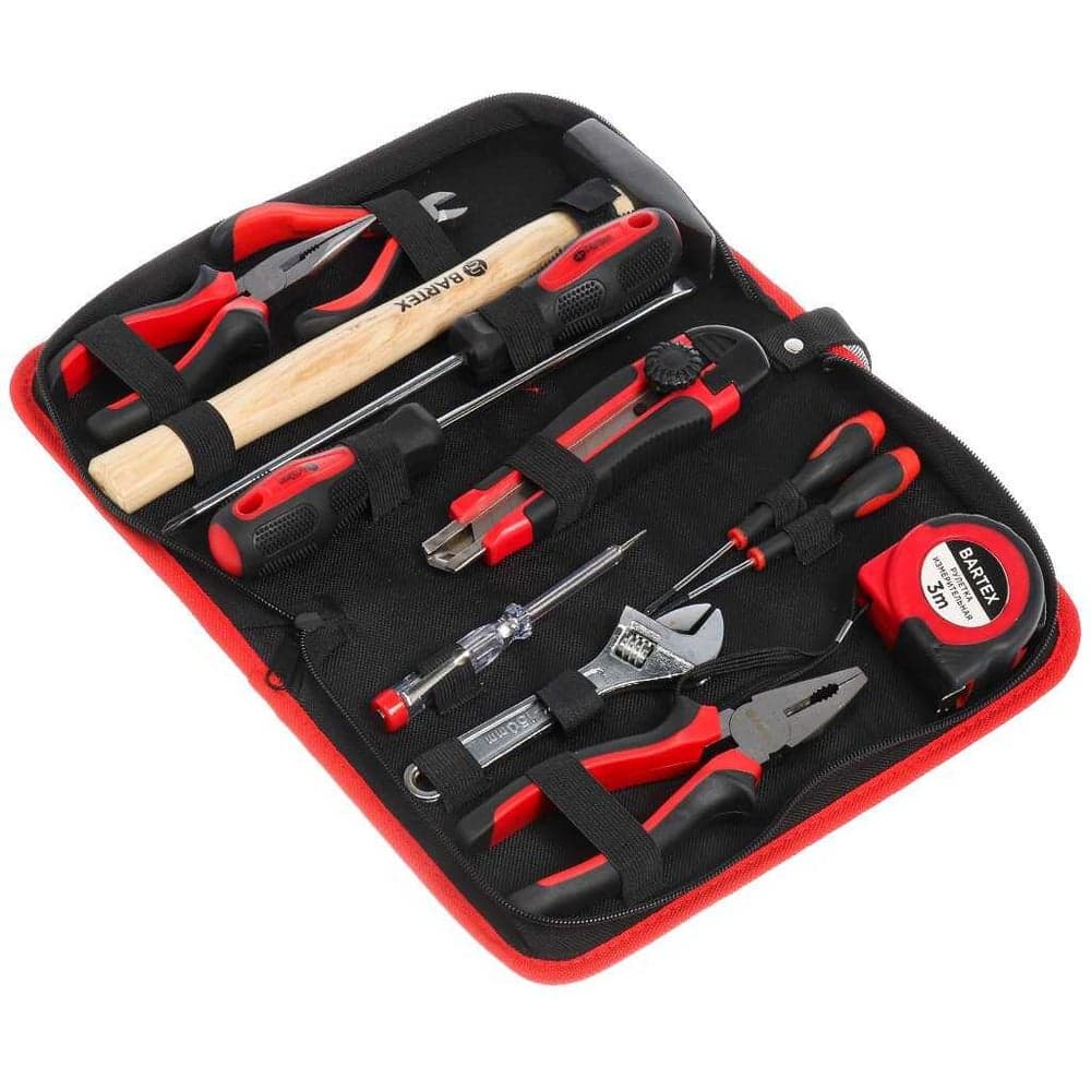Набор слесарных инструментов – это незаменимый атрибут Вашей домашней мастерской. Такой подход к ремонтным работам наиболее рационален и позволит Вам справиться с ними быстро и качественно. Набор инструментов Bartex выполнен из высококачественной хромованадиевой стали. Сильными сторонами этого материала являются высокая стойкость к ударным нагрузкам и коррозии. Инструменты помещены в стильную сумку, которую удобно брать с собой. Компактный и функциональный набор инструментов Bartex придёт Вам на помощь при проведении слесарно-монтажных работ. Набор выглядит очень стильно, поэтому его, без сомнений, можно приобрести в качестве подарка для близкого человека. Любому мастеру придётся по душе такой нужный подарок в качественном исполнении. Пользоваться набором Bartex невероятно удобно: все инструменты легко извлекаются и устанавливаются на место. В наборе собраны наиболее востребованные в бытовых вопросах инструменты. Это оптимальный вариант для разных видов работ. Удобство транспортировки и хранения. Надежная упаковка в виде компактной сумки позволяет бережно хранить и транспортировать набор инструментов. Все необходимое будет находиться в одном месте. Выигрышная цена. Набор инструментов стоит примерно на 10-25% дешевле, нежели его отдельные составляющие. Это по достоинству оценит каждый мастер, для которого стоимость имеет значение.